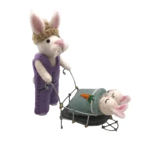 Bunny With Babies In A Wheelbarrow Standing Easter Decoration by Amica