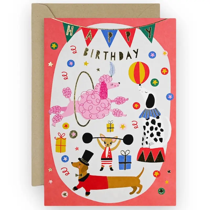 Circus Dogs Birthday Greetings Card by Mifkins