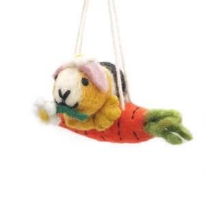 Guinea Pig On A Carrot Swing Hanging Decoration by Amica