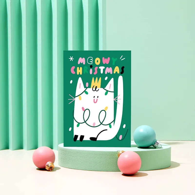 Meowy Christmas Greetings Card by Susie Hammer for Rumble Cards