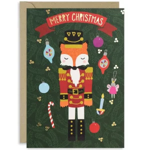 Nutcracker Fox Christmas Greetings Card by Mifkins