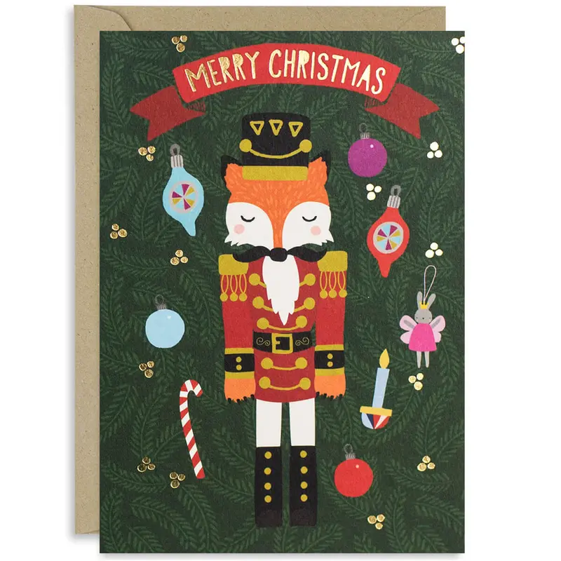 Nutcracker Fox Christmas Greetings Card by Mifkins