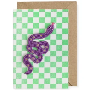 Purple Snake Iron On Patch Greetings Card by Petra Boase