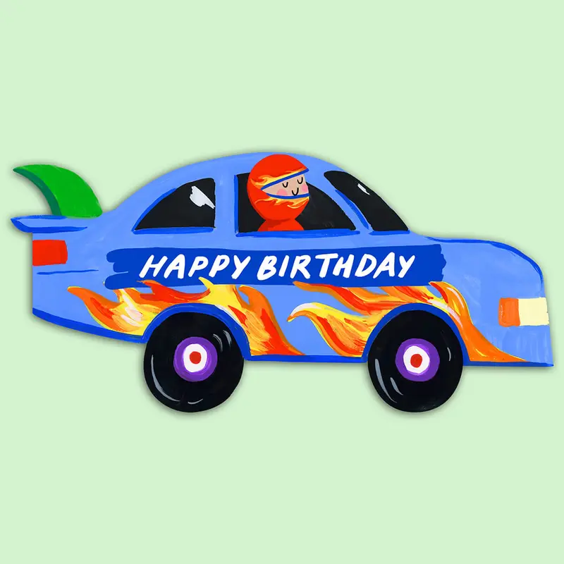 Racing Car Shaped Greetings Card by Eleanor Bowmer