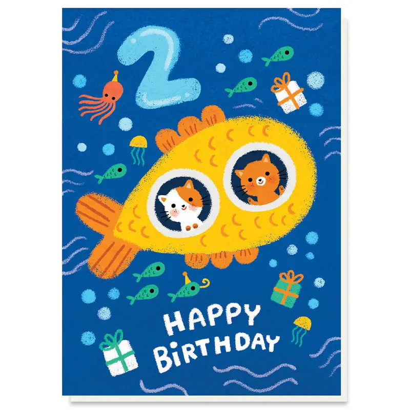 2nd Birthday Submarine Greetings Card by Grace Habib for Stormy Knight