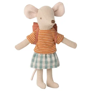 Big Sister Tricycle Mouse With Bag in Old Rose by Maileg