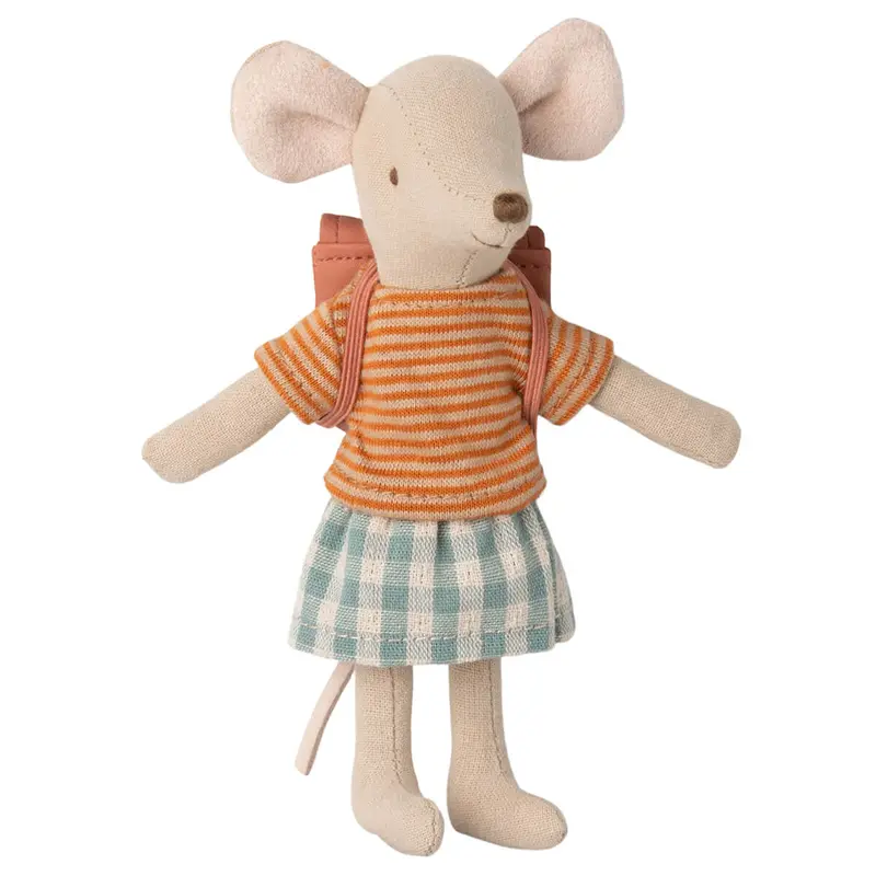 Big Sister Tricycle Mouse With Bag in Old Rose by Maileg