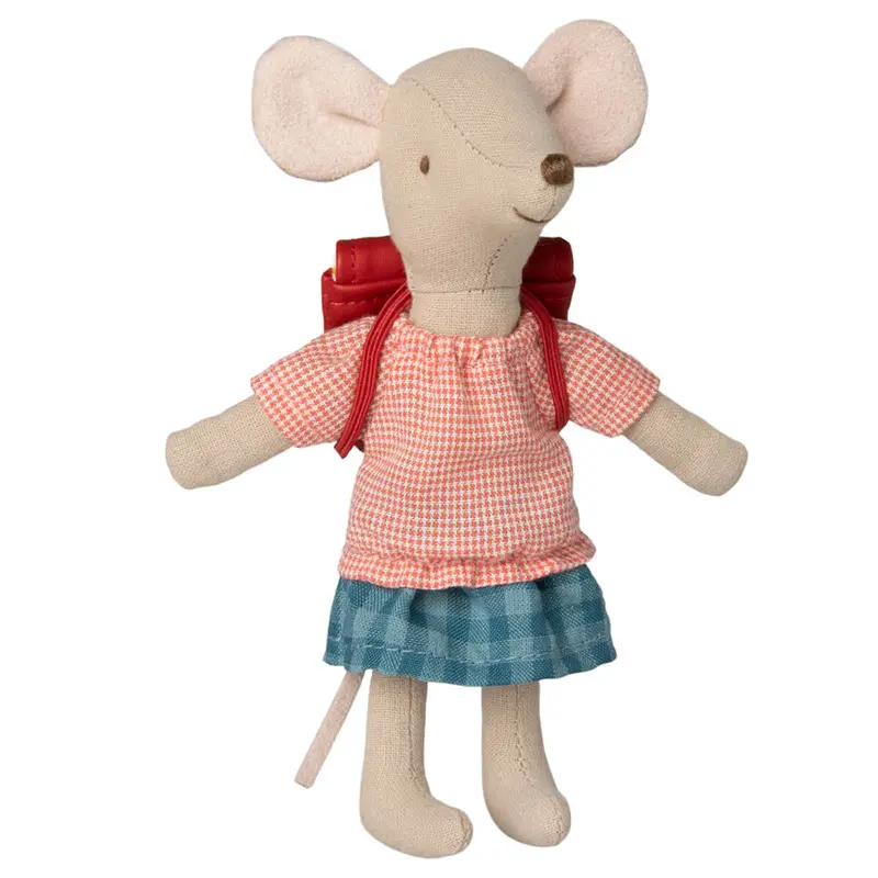 Big Sister Tricycle Mouse With Bag in Red by Maileg