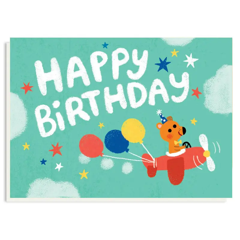 Birthday Bear Plane Greetings Card by Grace Habib for Stormy Knight