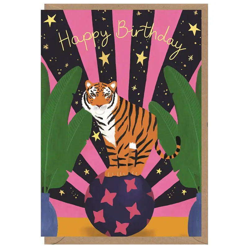 Circus Tiger Birthday Greetings Card by Bex Parkin for Earlybird Designs