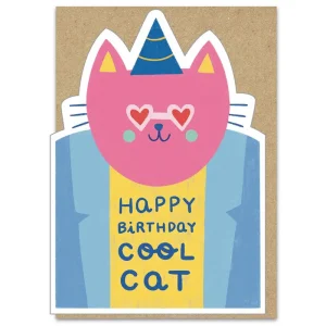 Happy Birthday Cool Cat Greetings Card by Marylou Chalon for Stormy Knight