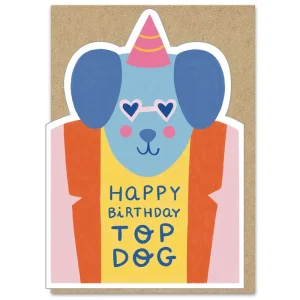 Happy Birthday Top Dog Greetings Card by Marylou Chalon for Stormy Knight