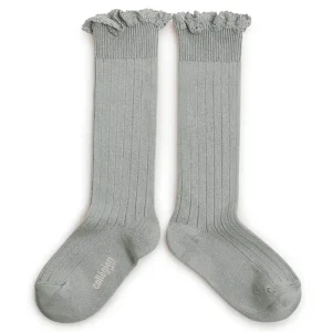 Josephine Lace Trim Ribbed Knee High Socks in Aigue Marine by Collegien