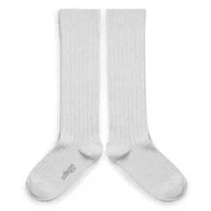 La Haute Ribbed Knee High Socks in Blanc Neige by Collegien