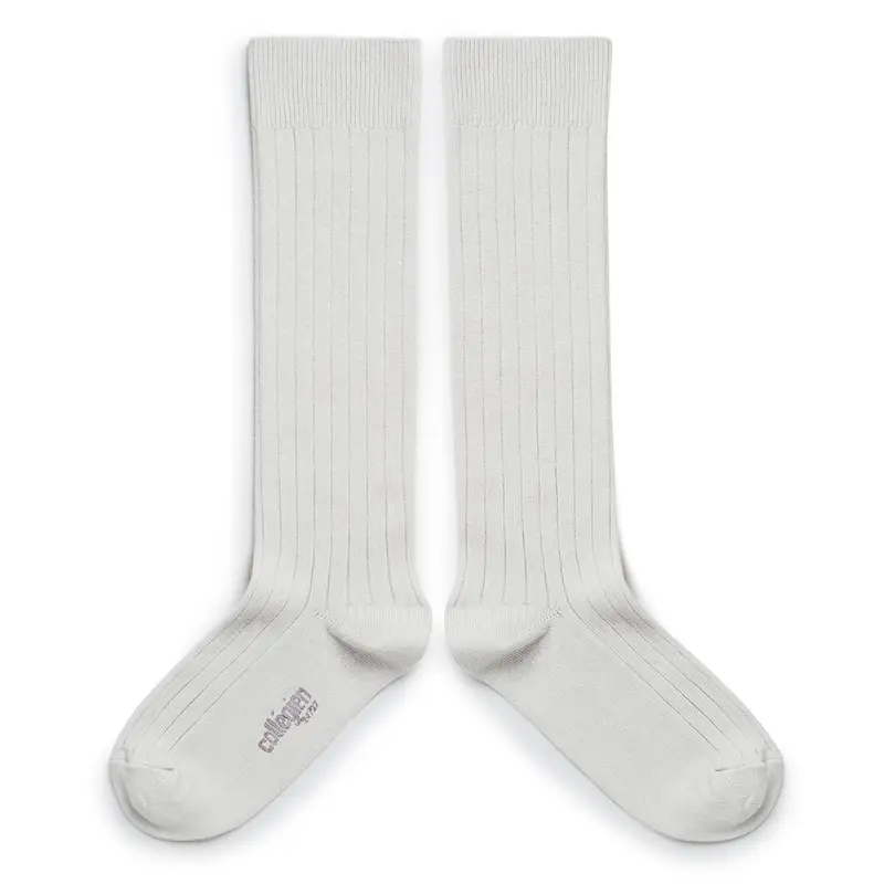 La Haute Ribbed Knee High Socks in Blanc Neige by Collegien