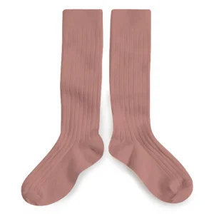 La Haute Ribbed Knee High Socks in Bois De Rose by Collegien