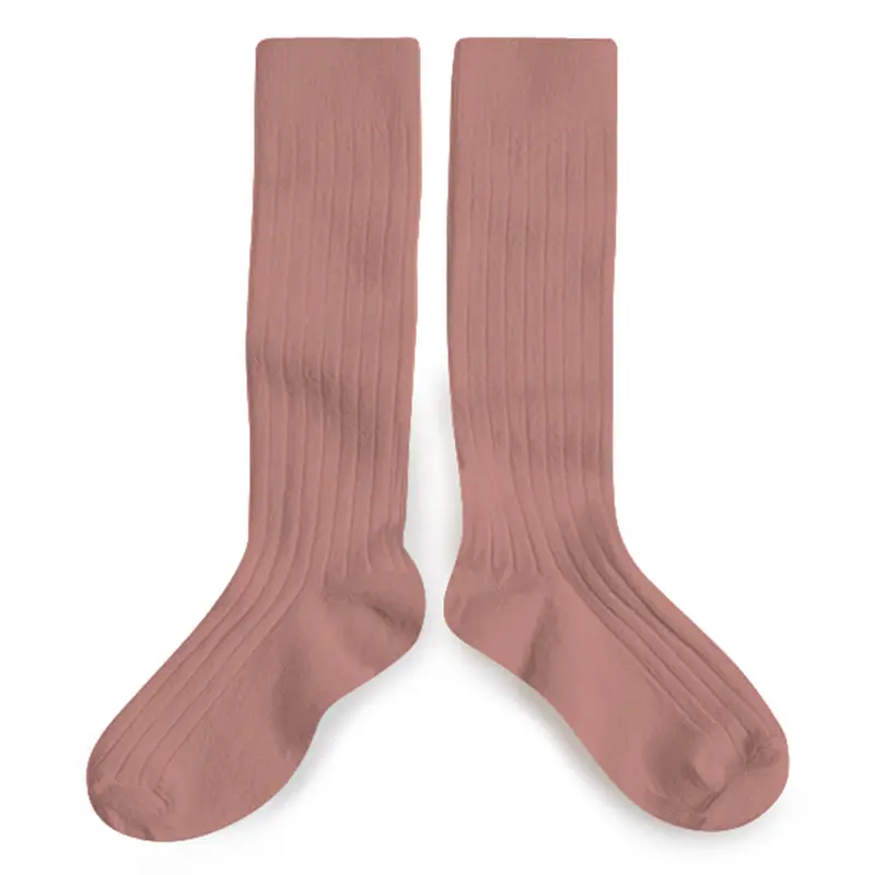 La Haute Ribbed Knee High Socks in Bois De Rose by Collegien