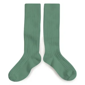 La Haute Ribbed Knee High Socks in Celadon by Collegien