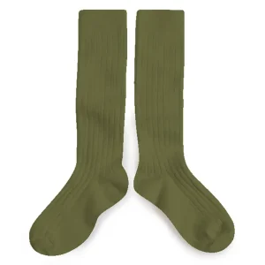 La Haute Ribbed Knee High Socks in Olive Du Luberon by Collegien