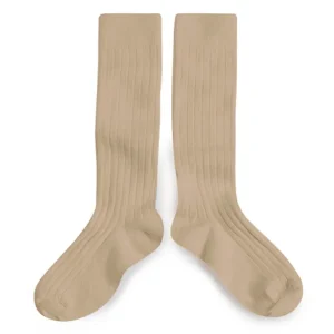 La Haute Ribbed Knee High Socks in Petite Taupe by Collegien