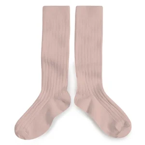 La Haute Ribbed Knee High Socks in Vieux Rose by Collegien