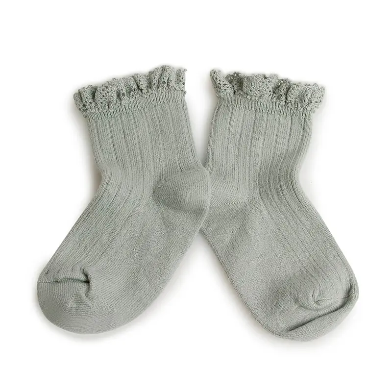Lili Lace Trim Ribbed Ankle Socks in Aigue Marine by Collegien