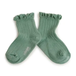 Lili Lace Trim Ribbed Ankle Socks in Celadon by Collegien