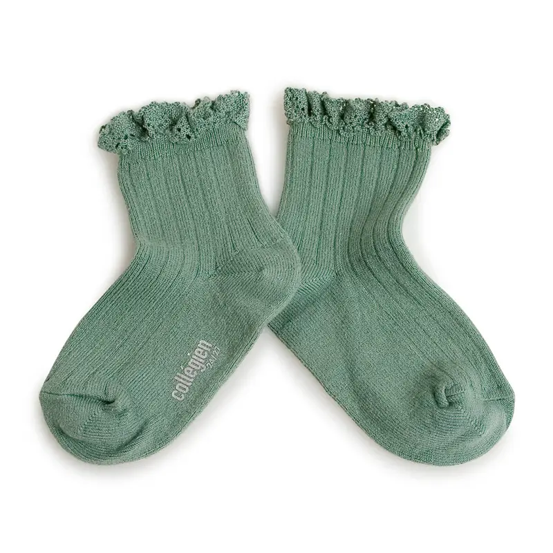Lili Lace Trim Ribbed Ankle Socks in Celadon by Collegien