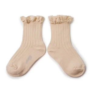 Lili Lace Trim Ribbed Ankle Socks in Sorbet by Collegien