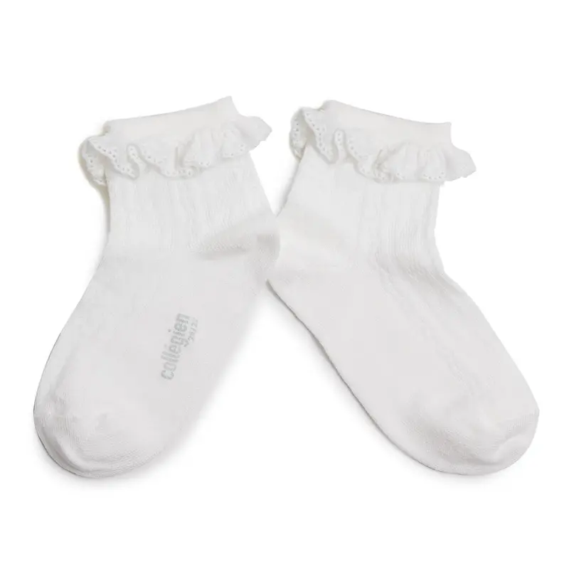 Marie-Antoinette Pointelle Ankle Socks in Blanc Neige by Collegien