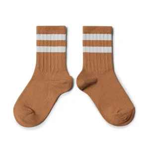 Nico Ribbed Varsity Crew Socks in Caramel Au Buerre Sale by Collegien
