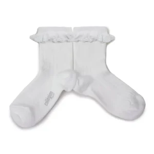 Pauline Lightweight Ribbed Ankle Socks in Blanc Neige by Collegien