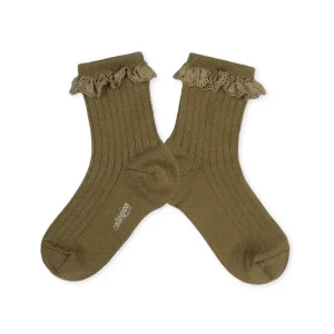 Pauline Lightweight Ribbed Ankle Socks in Olive Du Luberon by Collegien - Last One In Stock - 1-2 Years