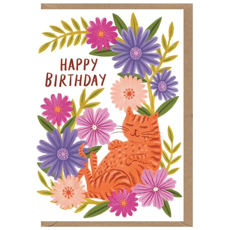 Relaxed Cat Birthday Greetings Card by Bonbi Forest for Earlybird Designs