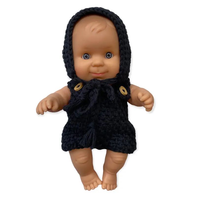 Crochet Hat And Romper Set (21cm Doll) in Black by Minikane