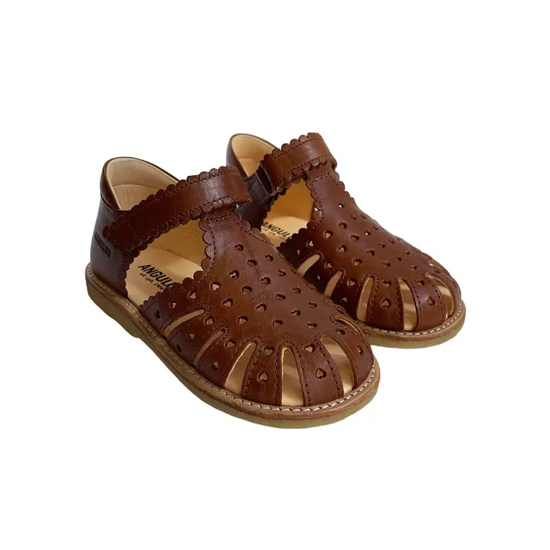 Mini Hearts Velcro Starter Sandals in Cognac by Angulus