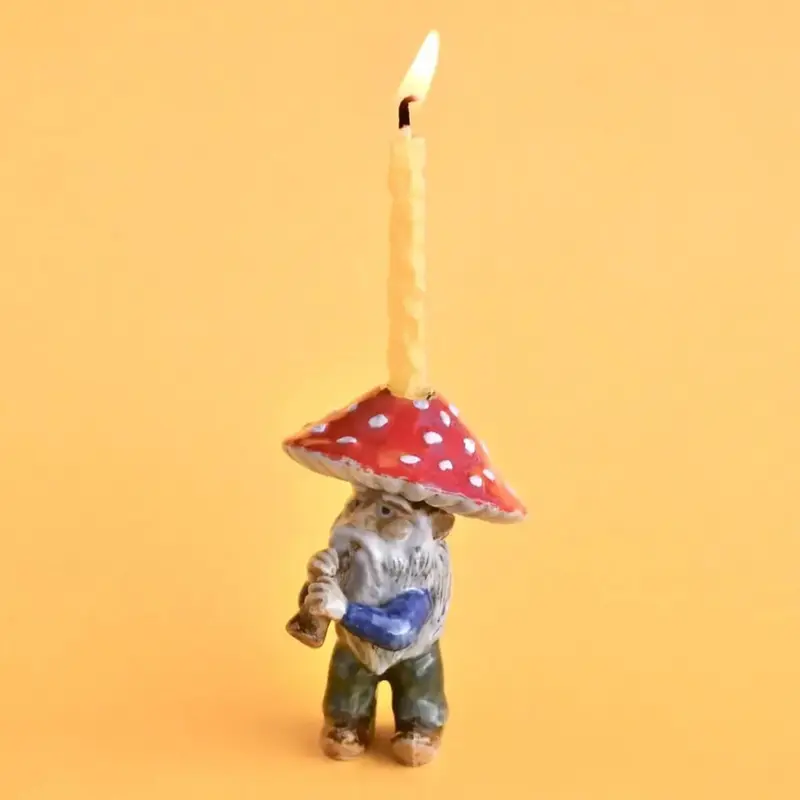Mushroom Gnome Ceramic Cake Topper by Camp Hollow