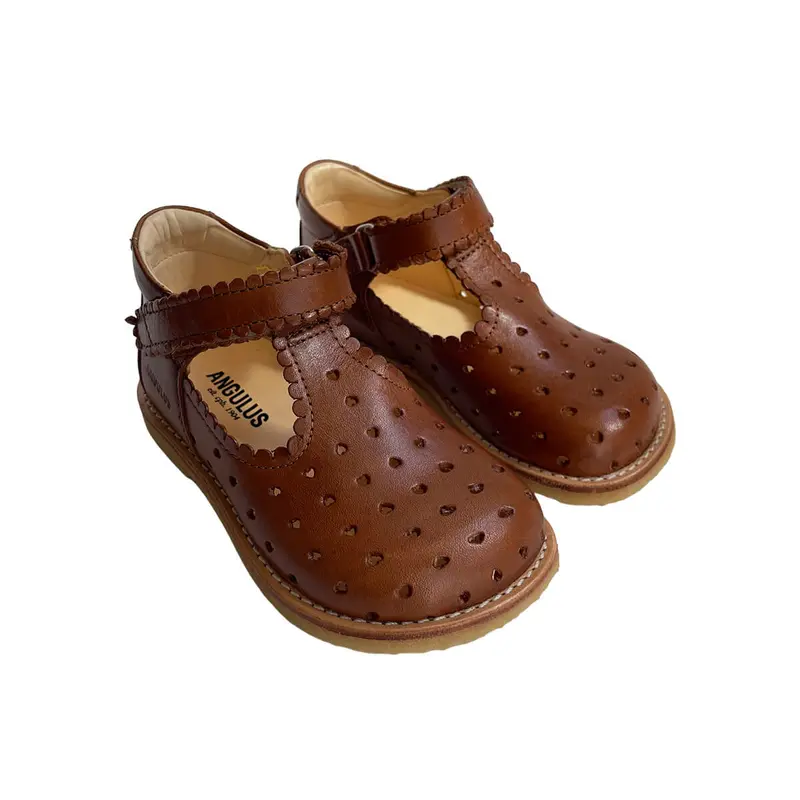 Wide Fit Mini Hearts Starter Mary Janes in Cognac by Angulus