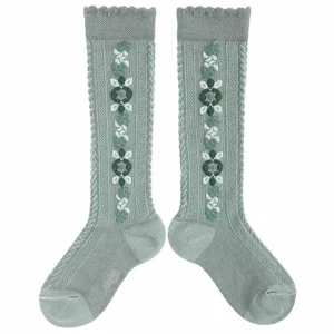 Dalia Jacquard Flower Knee High Socks in Aigue Marine by Collegien