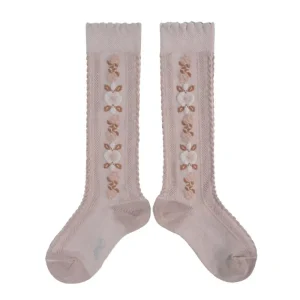 Dalia Jacquard Flower Knee High Socks in Vieux Rose by Collegien