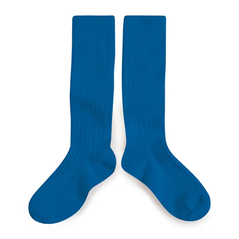 La Haute Ribbed Knee High Socks in Bleu Saphir by Collegien - Last One In Stock - 1-2 Years