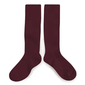 La Haute Ribbed Knee High Socks in Bordeaux Grand Cru by Collegien - Last One In Stock - 5-6 Years