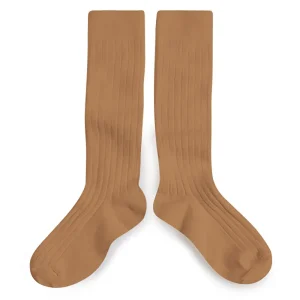 La Haute Ribbed Knee High Socks in Caramel au Beurre Sal by Collegien