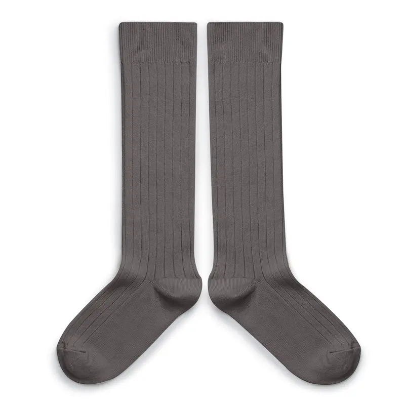 La Haute Ribbed Knee High Socks in Gris Galet by Collegien