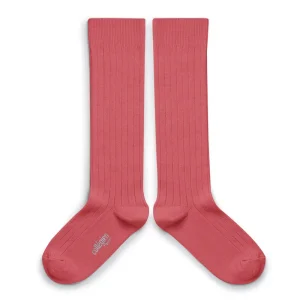 La Haute Ribbed Knee High Socks in Rose Litchi by Collegien