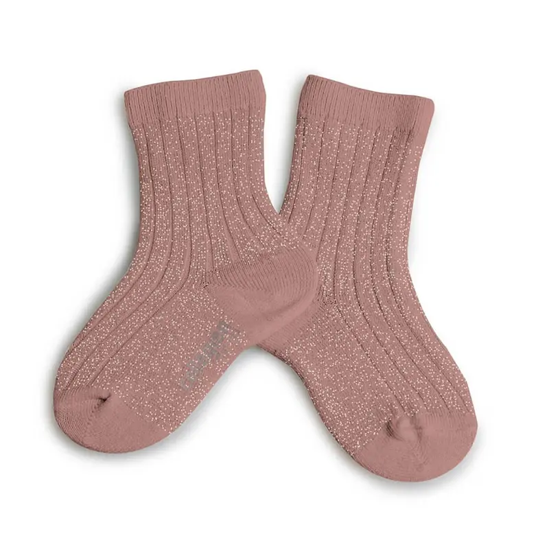 Victoire Glitter Ribbed Crew Socks in Bois De Rose by Collegien