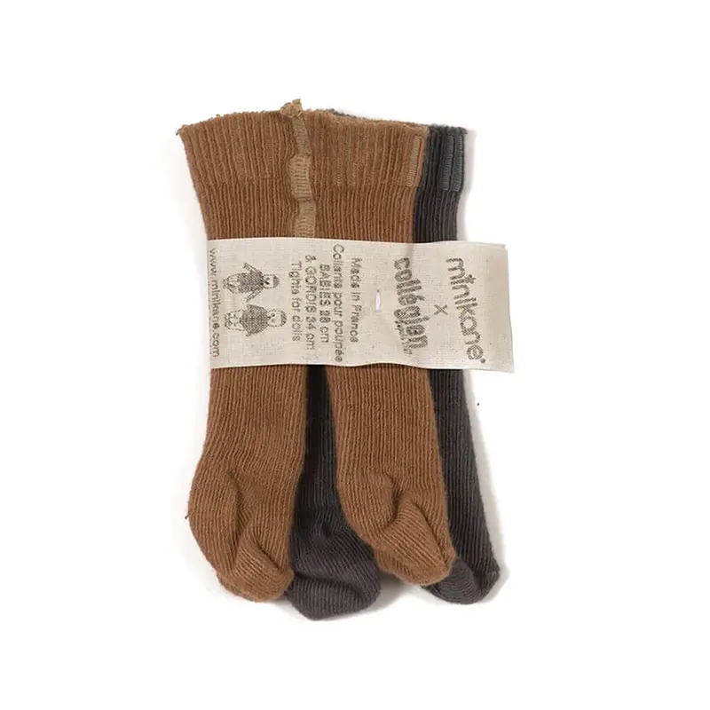 Doll's Tights (28cm & 34cm Doll) in Gris Galet / Beurre Sale by Minikane X Collegien