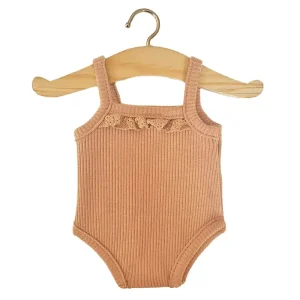 Lace Trim Ribbed Sleeveless Bodysuit (34cm Doll) in Brown Sugar by Minikane