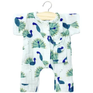 Lili Romper and Headband Set (28cm Doll) in Baby Peacock Print by Minikane