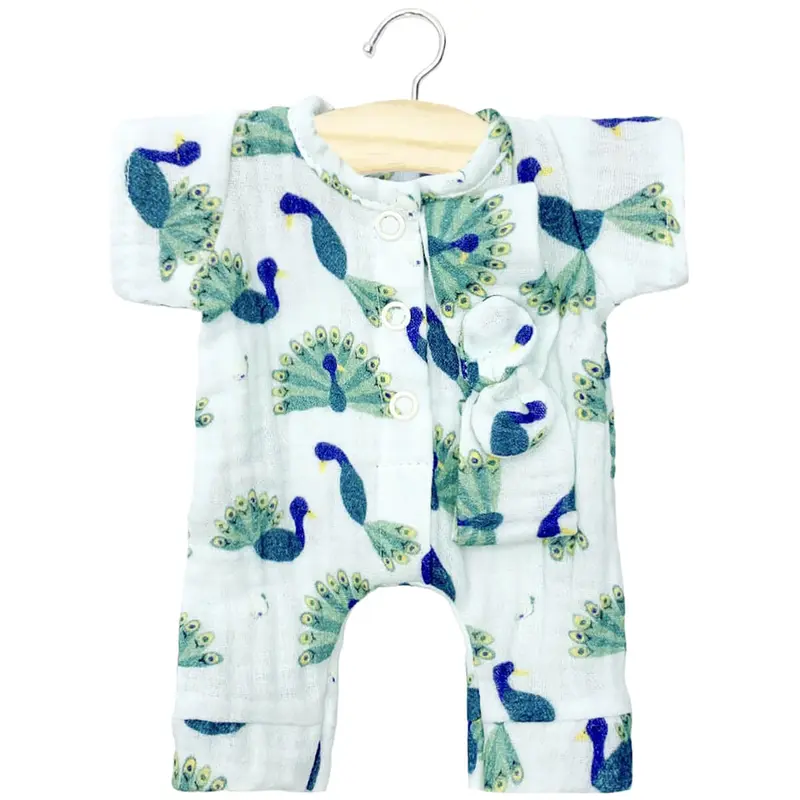Lili Romper and Headband Set (28cm Doll) in Baby Peacock Print by Minikane